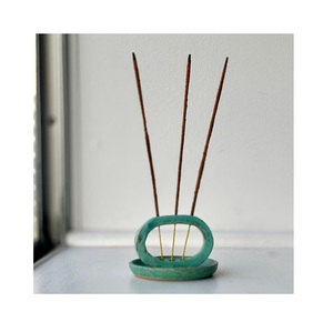 Japandi Turquoise Terracotta Incense Holder Minimalist <b>Ring</b> Ceramic Tray Abstract Desktop Aromatherapy Three Stick Catch Bowl - Product Image 1