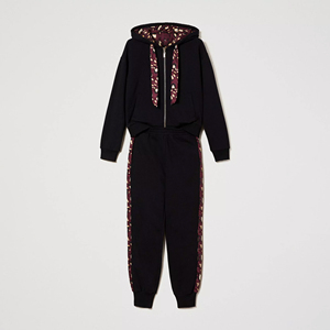 <b>Women</b> Eco-Friendly 100% Cotton Black Trim Zip Hoodie <b>Jogger</b> Pants Two Piece Tracksuit Set Casual Streetwear Outfit - Product Image 6