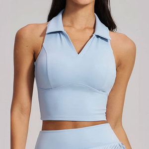Seamless Yoga Women Backless <b>High</b> Quality <b>Low</b> Price Sports Gym Crop <b>Top</b> Sleeveless Polo Collar Custom Rib on Bottom - Product Image 6