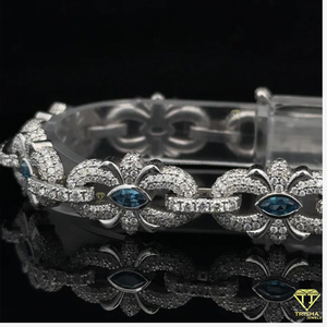 Premium Floral Pattern <b>Bracelet</b> Featuring Blue Marquise Cut Stones And Sparkling Lab Grown Diamonds - Product Image 3