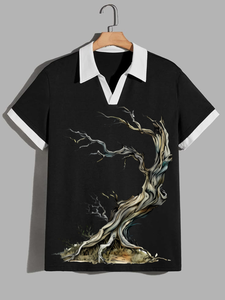 เสื้อยืดสีดำแบบยูนิเซ็กซ์ พิมพ์ลายด้านหน้า แขนสั้น แขนเสื้อตัดสี ผ้าเจอร์ซีย์ผสมสแปนเด็กซ์/คอตตอน สไตล์ลำลอง สตรีทแวร์ ทรงปกติ น้ำหนัก 320 กรัม - Product Image 1