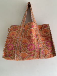 Quilted Cotton Tote Bag – Floral Block Print Shoulder Bag, Jaipur Bohemian Eco Friendly Everyday Tote Handmade <b>Gift</b> <b>for</b> <b>Her</b> - Product Image 5
