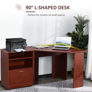Black L-Shaped Corner <b>Workstation</b> Desk with Printer Cabinet for Home Office Computer Desks - Product Image 5