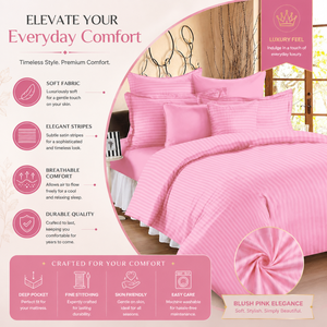 Luxury Soft Baby Pink 100% Cotton 210 TC Striped Bedsheet | Premium Breathable And Soft Quality <b>Bedding</b> <b>Set</b> for Elegant Bedrooms - Product Image 5