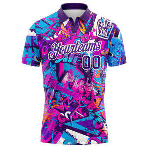 Camiseta Deportiva de Secado Rápido para Hombre, con Estampado de Grafiti Personalizado en Morado y Blanco, Corte Clásico, Manga Corta, con Logotipo - Product Image 2