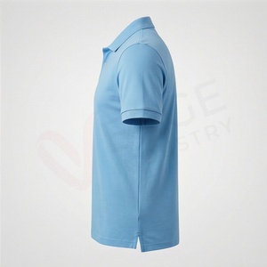 Polo en piqué de coton bleu clair à manches courtes pour homme, décontracté, respirant, coupe classique, design tricoté uni - Product Image 3