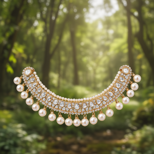 Jewelemarket Designer Fashion Jewelry <b>Set</b> <b>Crystal</b> Stone Pearl and Beads Choker Necklace 10575551WH - Product Image 3