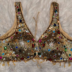 เสื้อแต่งงานผ้าออร์แกนซ่าปักลายหินหลากสีสีสีทองสุดหรูสำหรับเจ้าสาวเสื้อเบลาส์แขนกุดสำหรับฤดูหนาวประดับด้วยลูกปัดแบบเรียบง่าย - Product Image 1