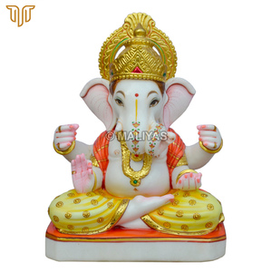 Pure Marble Chaturbhuj Ganesh Statue - 12"Inch | Handcrafted Four-Armed Lord Ganesha Idol | Marble Ganpati Murti for Home Temple - Product Image 3