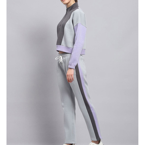 ชุดวอร์มผู้หญิงแบบ Color Blocking เสื้อฮู้ดซิปครึ่งตัวพร้อมกางเกงรูดเชือก สวมใส่สบายๆ ในฤดูใบไม้ร่วง แขนยาว ทรงปกติ - Product Image 2