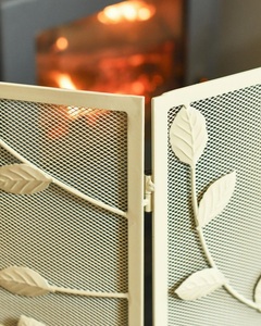 Ivory Willow Metal Fireplace <b>Screen</b> Three Panel Folding Fine Mesh Spark Guard Decorative Hearth <b>Protector</b> Cream Finish - Product Image 5