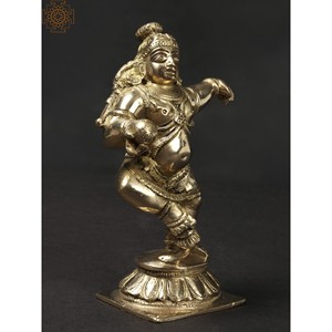 Sculpture en laiton Shri Krishna dansant à la main de 5 pouces fabriquée en Inde - Product Image 4