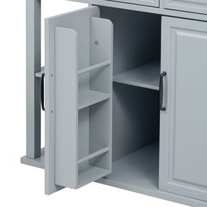 Mesa de Cocina Extensible de 47 Pulgadas con Tomacorriente y Estante de Almacenamiento Interno, Carro de Cocina con Chapa de Madera de Caucho - Product Image 6