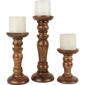 Soporte de vela de pilar de madera más vendido de proveedor de diseño personalizado Juego de 3 soportes de vela de madera de mango para decoración del hogar - Product Image 2