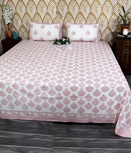 Best Selling Hand Block Print Cotton Flat Bedsheet Boho Floral Indian Bedding Queen <b>King</b> <b>Size</b> for Wholesale Price - Product Image 4