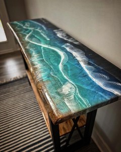 Mesa Consola Rectangular Azure Tide de Resina Epoxi con Diseño de Olas Oceánicas, Mueble de Entrada de Madera Hecho a Mano con Estante de Almacenamiento - Product Image 2
