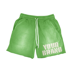 Shorts en molleton délavé pour homme, 320 GSM, tissu riche en coton, rouge, lavage vintage, impression sérigraphique, logo personnalisé - Product Image 3