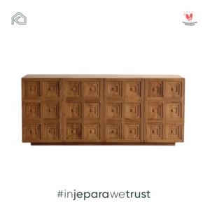 Custom-design Solid Teak Wood <b>Console</b> Cabinet Geometric Carving Sideboard Contemporary Modern Home Furniture for Living Room - Product Image 5