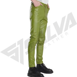 Pantalones de Cuero Verde Oliva para Hombre, Cintura Media, Corte Recto, Estilo Casual, Bolsillos Laterales, Cierre de Cremallera, Impermeables, Ligeros, para Invierno - Product Image 2