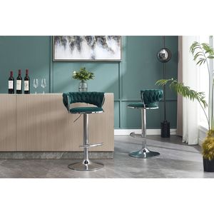 Set of 2 Swivel Height <b>Adjustable</b> Bar <b>Stools</b> with Chrome Footrest Base Velvet + Chrome Leg Simple Design + Mechanical Lifting - Product Image 3