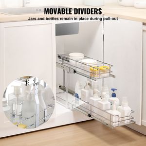 Organizzatore per Armadio con Cassetti Scorrevoli in Acciaio Resistente 8.5" (L) x 21" (P) x 15" (A) con Ripiani Scorrevoli per Dispensa - Product Image 2