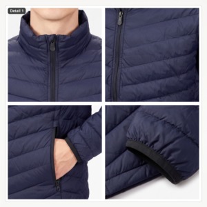 Veste matelassée légère bleu marine pour homme, col montant, fermeture éclair, manches longues, respirante et coupe-vent, idéale pour l'hiver - Product Image 6