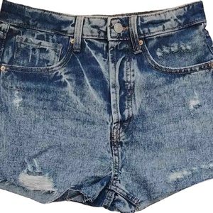 Nouvelles Tendances 2026 : Shorts en Jean Déchiré Taille Haute pour Femme, en Coton Teint Uni - Product Image 1