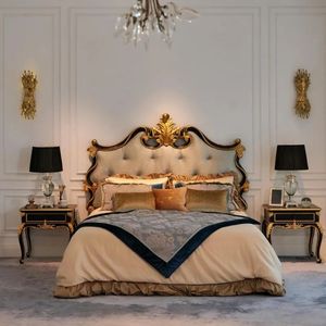 Oferta Especial: Juego de Dormitorio de Lujo Clásico en Blanco, Dorado y Negro, Cama Tapizada, Muebles Elegantes de Estilo Real para Hotel - Product Image 1