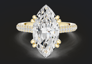 Anillo de compromiso y aniversario de lujo con diamante cultivado en laboratorio con corte marquesa, certificado IGI, E VVS2, oro macizo, halo oculto y doble punta. - Product Image 2