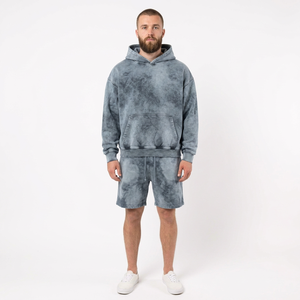 Conjunto de Sudadera con Capucha y Pantalones Cortos Personalizados para Hombre, de Algodón Grueso, Estilo Urbano de Dos Piezas con Etiqueta Tejida y Cintura Elástica - Product Image 6