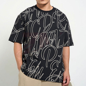 Nouveaux designs tendance, t-shirt noir surdimensionné pour homme, imprimé lettres, streetwear, décontracté, coupe ample, manches courtes, t-shirt graphique en coton - Product Image 2