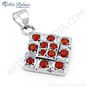 Nouvelle arrivée 925 pendentif pierre précieuse corail en argent sterling - Product Image 1