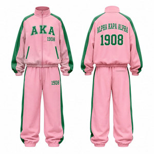 Ensemble de survêtement Alpha Kapa Alpha rose et vert à manches longues avec fermeture éclair, pantalon de jogging décontracté, motif lettres, tenue de printemps pour femme 1908 - Product Image 1