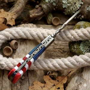 High Quality Damascus Steel Clip Point Straight Edge EDC Hunting Folding <b>Knife</b> Back Lock Mechanism Black <b>Handle</b> OEM ODM - Product Image 6