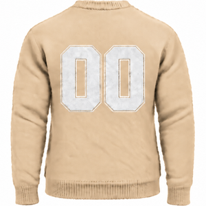 Pull tricoté personnalisé beige pour homme, col rond, manches longues, chaud, décontracté, hiver, ourlet côtelé avec lettre en relief sur la poitrine - Product Image 2