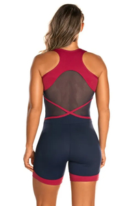 Women Blue Crisscross Backless Sleeveless Sports Bodysuit Shorts Four-Way Stretch Seamless Solid Design - Product Image 5