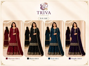 Conjunto de traje Sharara de Georgette al por mayor con bordado pesado de Zari dorado, Kurta recta y Gharara acampanada, ideal para bodas y festividades indias y pakistaníes. - Product Image 5