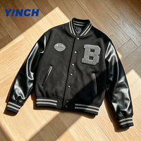 Veste de baseball en chenille brodée de haute qualité LAYENNE, manches en cuir, veste de baseball personnalisée pour hommes