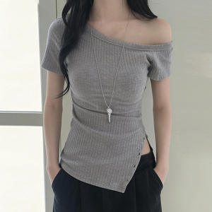 T-shirt long d'été 100 % coton de haute qualité pour femme, couleur unie, doux, décontracté, coupe oversize, crop top - Product Image 3