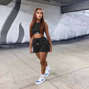 Women's <b>White</b> <b>2</b>-<b>Piece</b> Shorts <b>Set</b> Full Sleeve O-Neck Knitted Cotton Casual Spring Summer Breathable Regular Fit Knee Puff Printed - Product Image 3