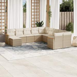 Grande divano da giardino modulare Beige in poli Rattan comodo da esterno modulare - Product Image 1