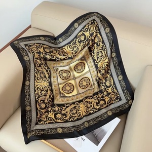 Black Gold Baroque Square Silk Scarf for Women Lightweight Shawl Wrap Hijab Decorative Accessory for Party Gift - Product Image 3