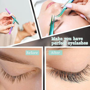 Pinzas de punta curva para extensiones de pestañas, juego de pinzas profesionales de acero inoxidable con revestimiento de color para pestañas postizas - Product Image 5