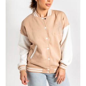 Chaqueta Varsity para Mujer, Azul Claro y Blanco en Contraste, Manga Larga, Cuello Camisero, Cierre de Botón, Poliéster y Algodón, para Otoño - Product Image 6