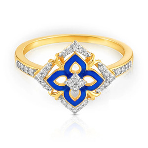 Blue Enamel Floral Design <b>Diamond</b> Accent Gold <b>Ring</b> - Product Image 2