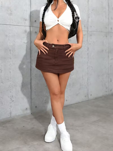 <b>Denim</b> Ribbed Knit Mini Skirt for Women High Waist Casual <b>Stretch</b> Pencil Skater Skirt Washable Anti Pilling Spring Fall - Product Image 4