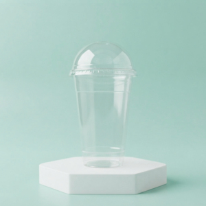 Gobelet en plastique transparent à paroi simple de 95 mm de diamètre avec couvercle en dôme de forme ronde pour boissons, café et autres. - Product Image 1