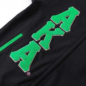 Veste universitaire AKA en molleton noir unisexe avec broderie en chenille verte, style Varsity à lettres grecques, en coton premium, zippée, streetwear - Product Image 3