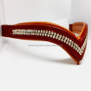 สายรัดคิ้วหนังม้าสีน้ำตาลประดับคริสตัลแวววาวสองแถวสำหรับม้าตามสั่ง - Product Image 5