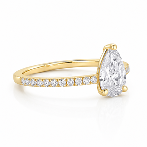 Elegante Anillo de Compromiso con Diamante Corte Pera, Chapado en Oro Amarillo de 14K, Anillo de Moissanita para Mujer, Aniversario de Bodas - Product Image 3